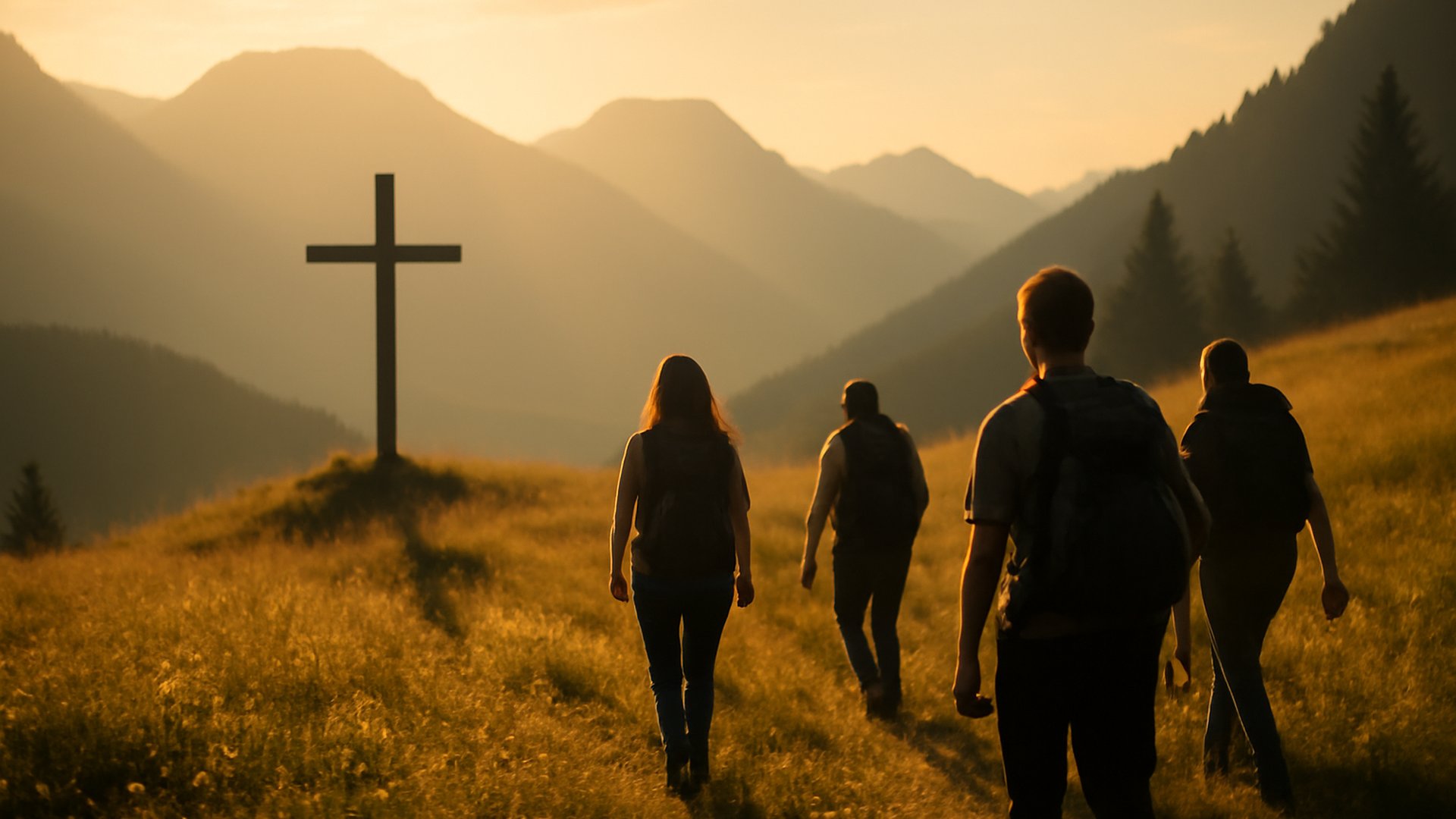 A group enjoying an outdoor church experience at sunset